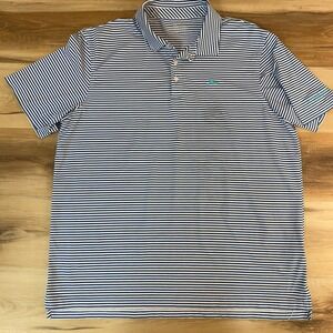 Vineyard Vines Polo Shirt Mens XL Performance Blue Striped Short Sleeve